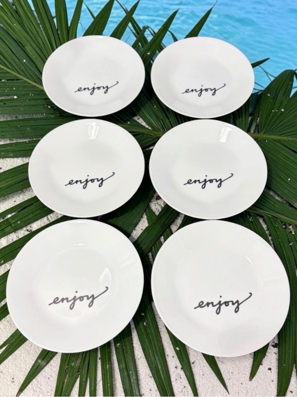 Corelle Celebrations ENJOY Appetizer/Bread Plates~ Set Of 6~ 6 3/4" White/Black